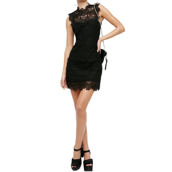 FREE PEOPLE Intimately Daydream Lace Bodycon High Neck Cut Out Slip Dress, Black - Picture 7 of 7